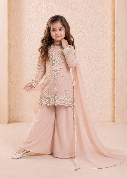 Peach Heavy Fox Georgette Kid's Salwar Suit - Side View | Samyak Fashion