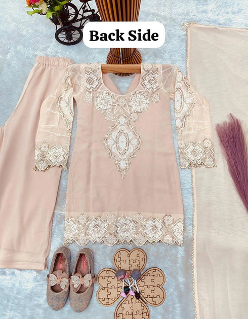 Peach Heavy Fox Georgette Kid's Salwar Suit - Close-up View | Samyak Fashion