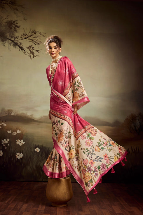 Peach Jacquard Elegant Party Wear Saree Collection With Blouse - Back View | Samyak Fashion