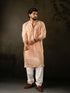 Peach Linen Mens Kurta With Payjama - Detail View | Samyak Fashion