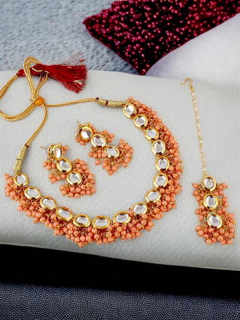 Peach Necklace Set - Side View | Samyak Fashion