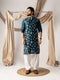 Peacock Blue Silk Mens Kurta With Payjama - Front View | Samyak Fashion