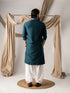 Peacock Blue Silk Mens Kurta With Payjama - Back View | Samyak Fashion