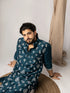 Peacock Blue Silk Mens Kurta With Payjama - Side View | Samyak Fashion