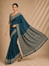 Petrol Chiffon Saree With Blouse - Front View | Samyak Fashion