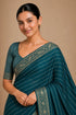 Petrol Chiffon Saree With Blouse - Side View | Samyak Fashion