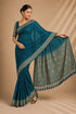 Petrol Chiffon Saree With Blouse - Close-up View | Samyak Fashion