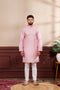 Pink Art Silk Mens Kurta With Payjama - Front View | Samyak Fashion