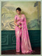 Pink Banarasi Silk Party Wear Saree With Blouse - Front View | Samyak Fashion