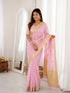 Pink Banarasi Soft Silk Party Wear Saree With Blouse - Front View | Samyak Fashion