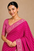 Pink Chiffon Saree With Blouse - Side View | Samyak Fashion