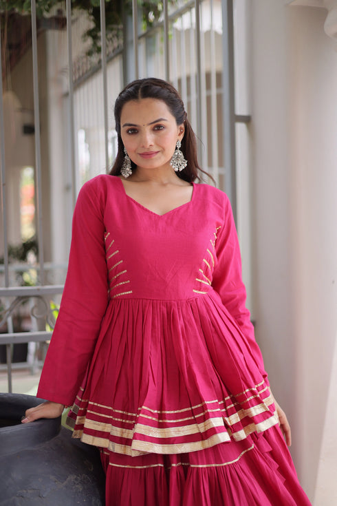 Pink Cora Cotton Lahenga Choli - Side View | Samyak Fashion