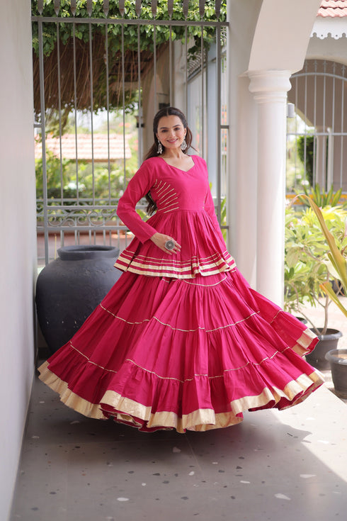 Pink Cora Cotton Lahenga Choli - Close-up View | Samyak Fashion