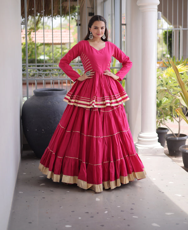 Pink Cora Cotton Lehenga Choli - Front View | Samyak Fashion