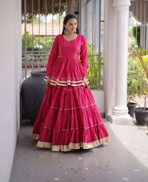 Pink Cora Cotton Lehenga Choli - Back View | Samyak Fashion