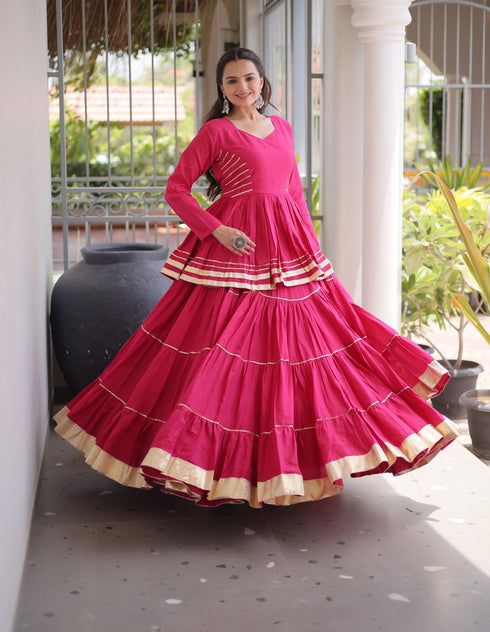 Pink Cora Cotton Lehenga Choli - Side View | Samyak Fashion