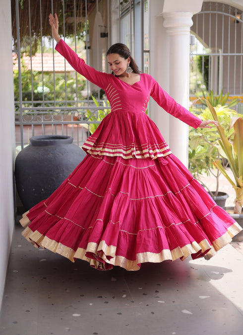 Pink Cora Cotton Lehenga Choli - Detail View | Samyak Fashion