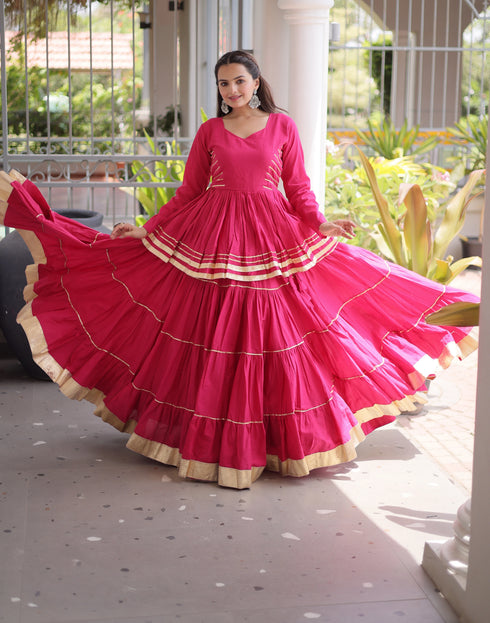 Pink Cora Cotton Lehenga Choli - Close-up View | Samyak Fashion