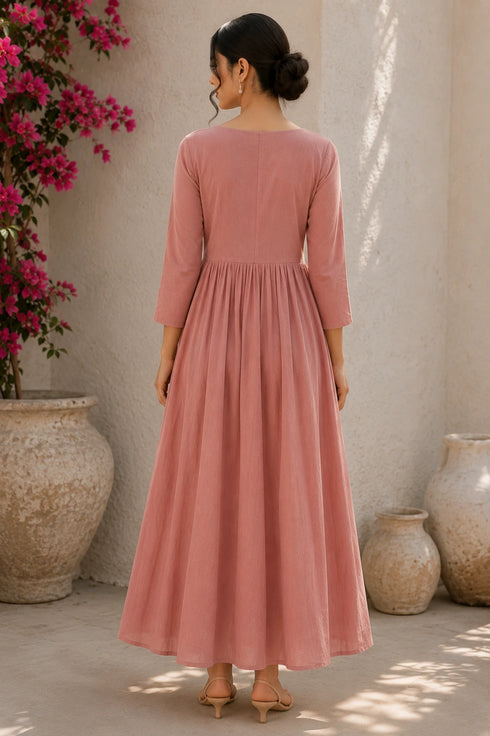 Pink Cotton Gown - Side View | Samyak Fashion