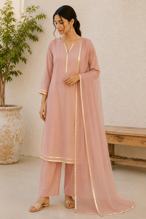 Pink Cotton Salwar Suit - Front View | Samyak Fashion