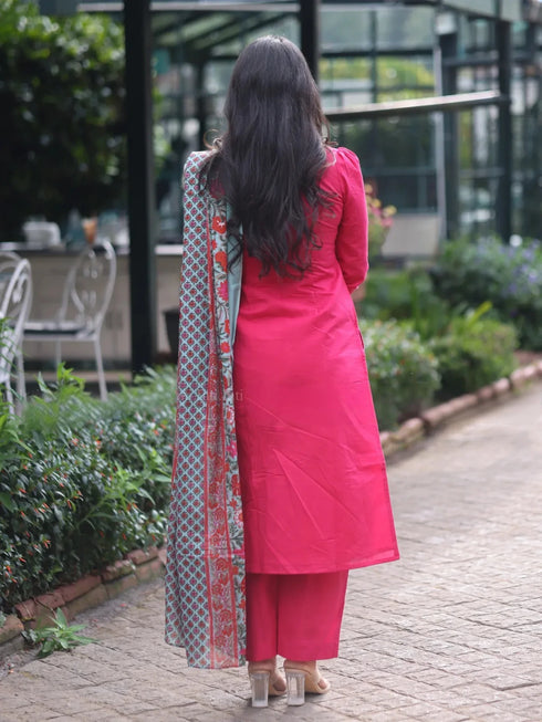Pink Cotton Salwar Suits - Back View | Samyak Fashion