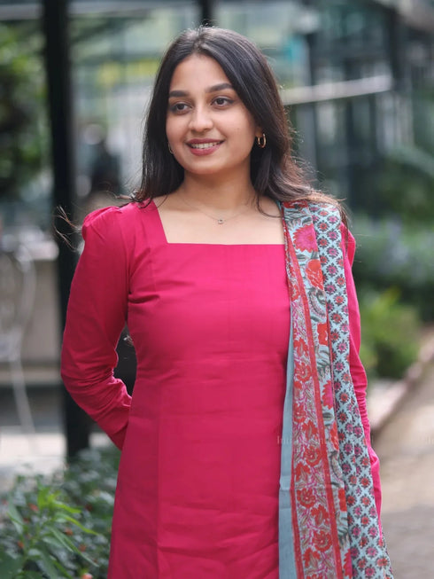 Pink Cotton Salwar Suits - Side View | Samyak Fashion