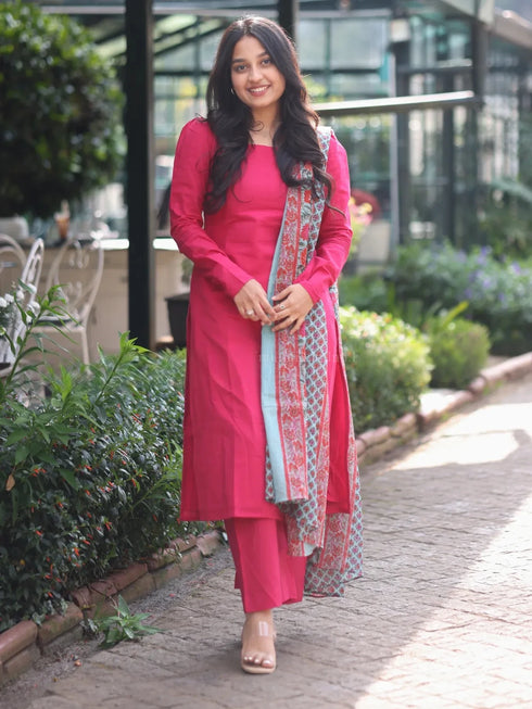 Pink Cotton Salwar Suits - Detail View | Samyak Fashion