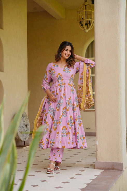 Pink Cotton Silk Salwar Suit - Front View | Samyak Fashion