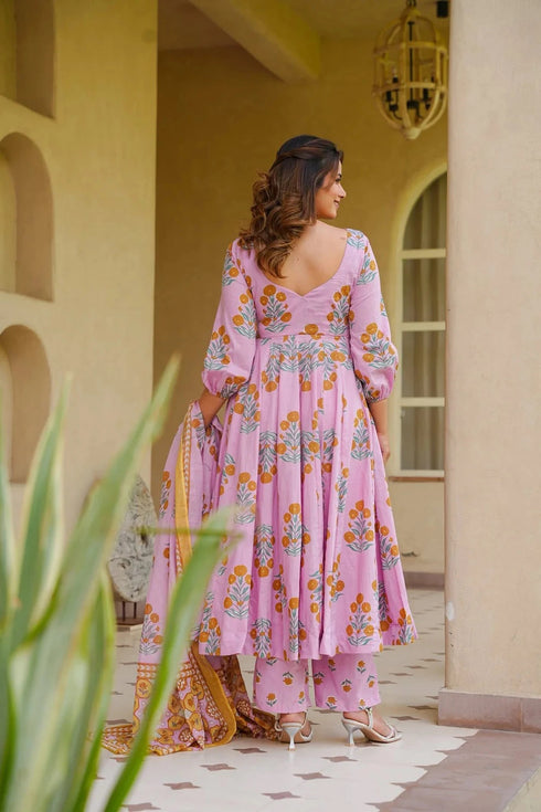Pink Cotton Silk Salwar Suit - Back View | Samyak Fashion