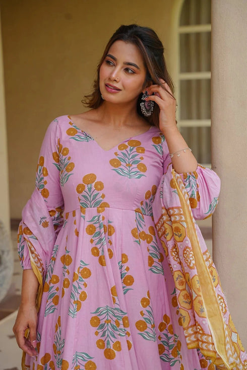 Pink Cotton Silk Salwar Suit - Side View | Samyak Fashion
