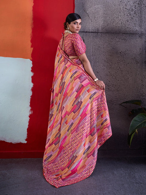 Pink Crepe Elegant Party Wear Saree Collection With Blouse - Detail View | Samyak Fashion