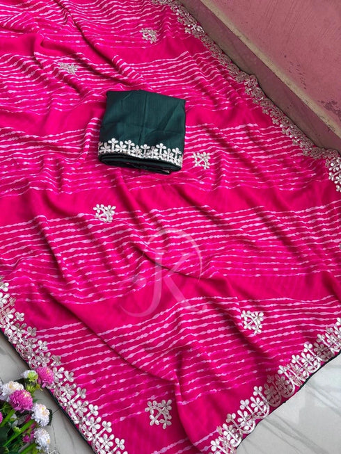 Pink Cyc Georgette Saree With Blouse - Back View | Samyak Fashion