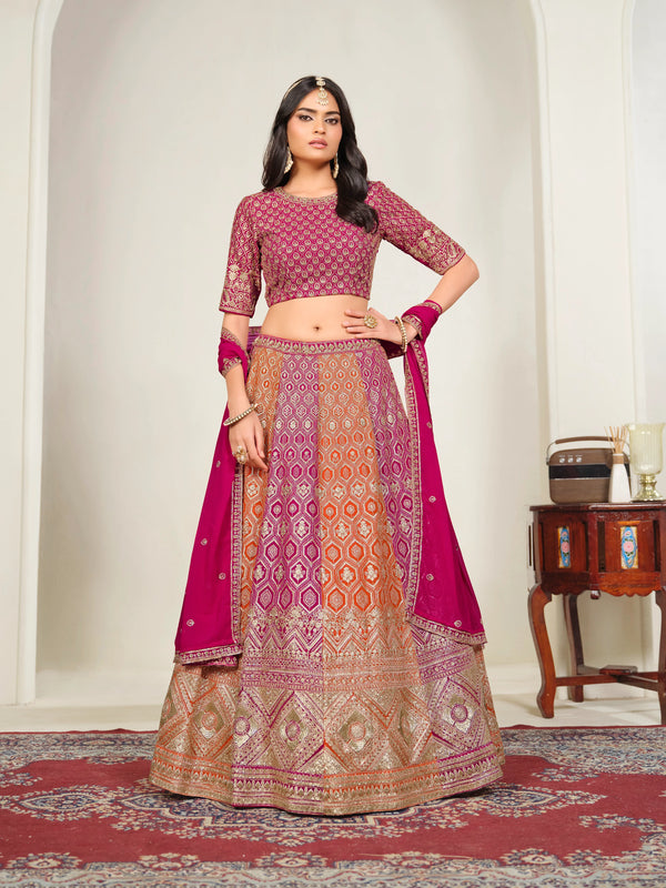 Pink Faux Georgette Lehenga Choli - Front View | Samyak Fashion