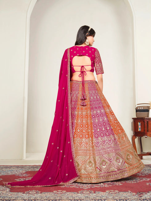 Pink Faux Georgette Lehenga Choli - Back View | Samyak Fashion