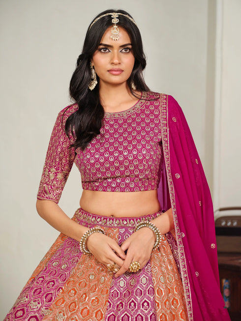 Pink Faux Georgette Lehenga Choli - Side View | Samyak Fashion