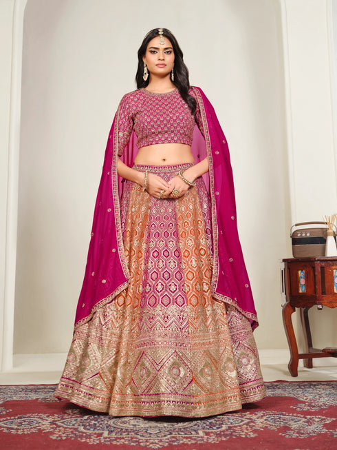Pink Faux Georgette Lehenga Choli - Detail View | Samyak Fashion