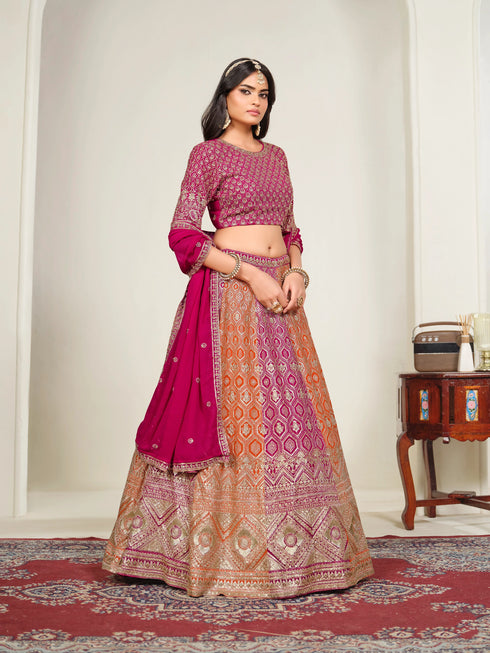Pink Faux Georgette Lehenga Choli - Close-up View | Samyak Fashion