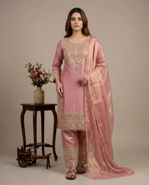 Pink Fendy Silk Elegant Salwar Suit - Back View | Samyak Fashion