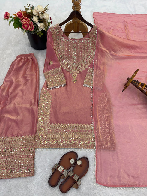Pink Fendy Silk Elegant Salwar Suit - Side View | Samyak Fashion