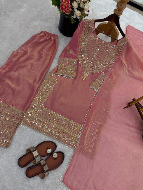 Pink Fendy Silk Elegant Salwar Suit - Detail View | Samyak Fashion