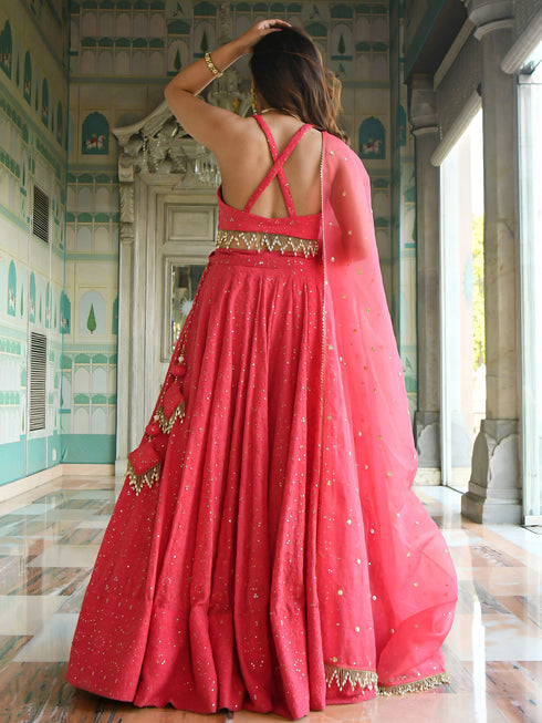Pink Georgette Lehenga Choli - Back View | Samyak Fashion