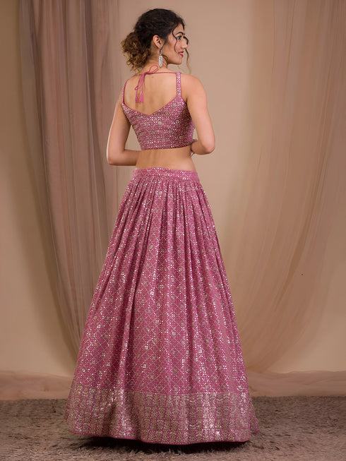 Pink Georgette Lehenga Choli - Back View | Samyak Fashion