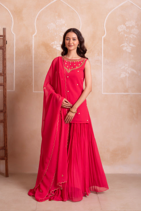Pink Georgette Salwar Suit - Front View | Samyak Fashion