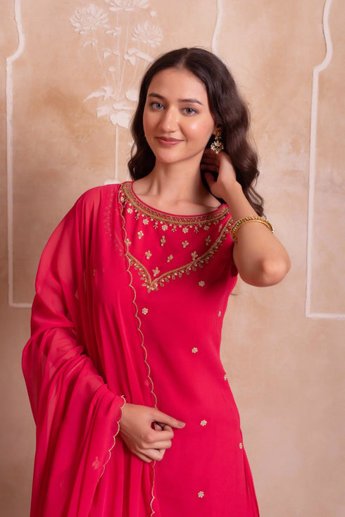 Pink Georgette Salwar Suit - Full View | Samyak Fashion