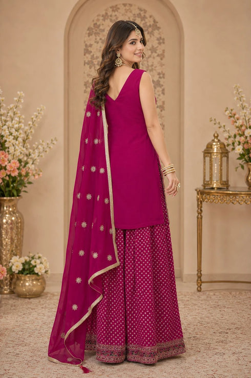 Pink Georgette Sharara Suit Embroidery,swarovski Work - Back View | Samyak Fashion