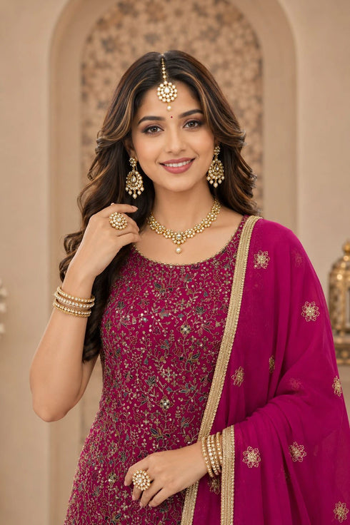 Pink Georgette Sharara Suit Embroidery,swarovski Work - Side View | Samyak Fashion