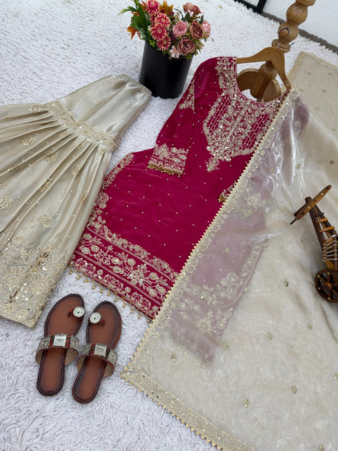 Pink Heavy Gmy Silk Elegant Salwar Suit - Detail View | Samyak Fashion