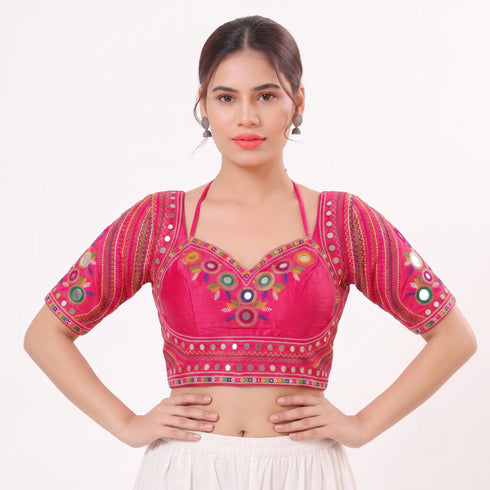 Pink Heavy Italian Silk Blouse - Front View | Samyak Fashion