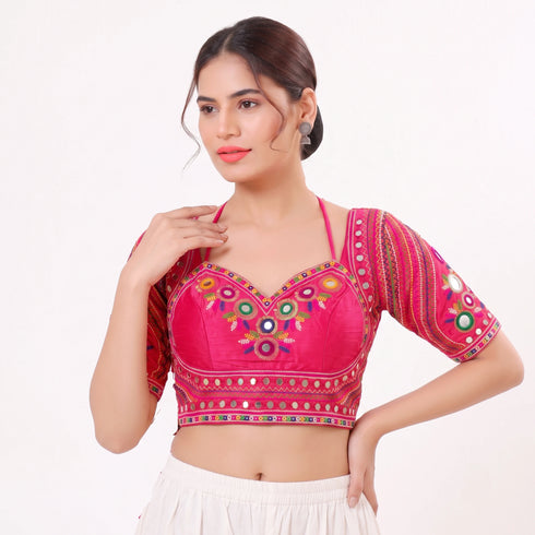 Pink Heavy Italian Silk Blouse - Back View | Samyak Fashion