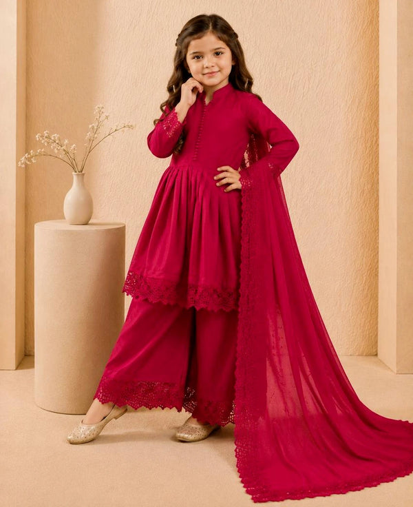 Pink Heavy Roman Sillk Stitched Embroidery Sequence Work - Front View | Samyak Fashion